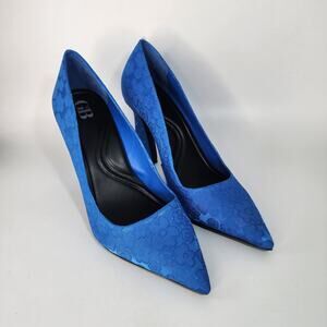Gianni Bini Blue Brocade Funky Heel Flower pumps Women's Size 8.5 M